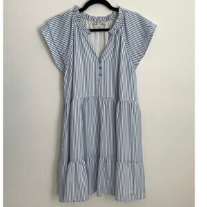 Joy Joy Women's Blue and white striped Tiered Dress size large